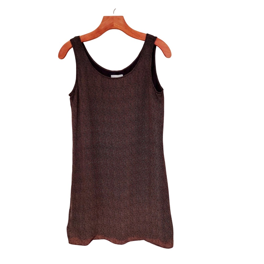 Robbie Bee Women Dress S-12 Y2K Retro Brown Tan Silk Micro Dot Sleeveless Shift
